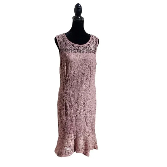 Enfocus Studio Mauve Pink Stretch Lace Dress Size 12 - Picture 1 of 12